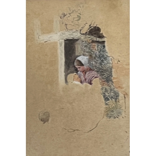 884 - A late 19th century unfinished painting, 'Mother and Child',  gouache on paper, signed and titled in... 