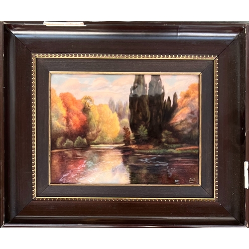 848 - Camille Faure (1874-1956), a Limoges enamel plaque depicting a river scene, signed C. Faure Limoges ... 
