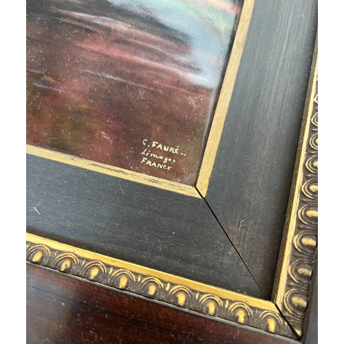 848 - Camille Faure (1874-1956), a Limoges enamel plaque depicting a river scene, signed C. Faure Limoges ... 