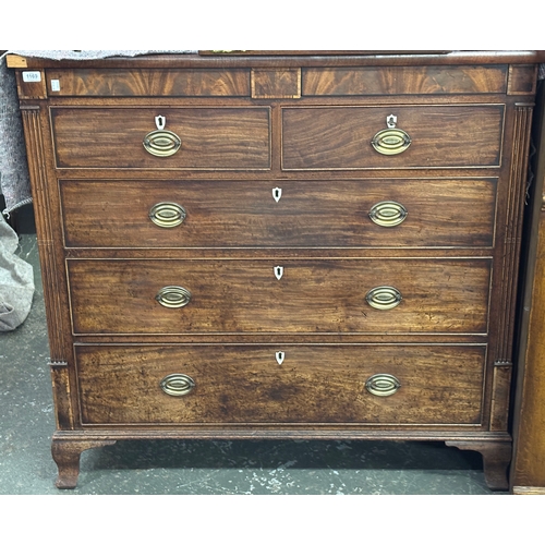 1022 - A George III mahogany chest of two short over three long drawers, flanked by reeded pilasters, 117x5... 
