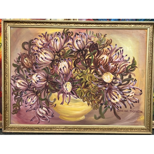938 - Four large still life oil on canvas paintings of vases of flowers, approx. 90x60cm (4)
