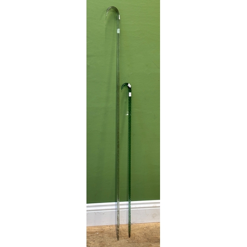 288 - Two Victorian 'frigger' glass walking canes, both of twisted form, 133cmL and 92cmL