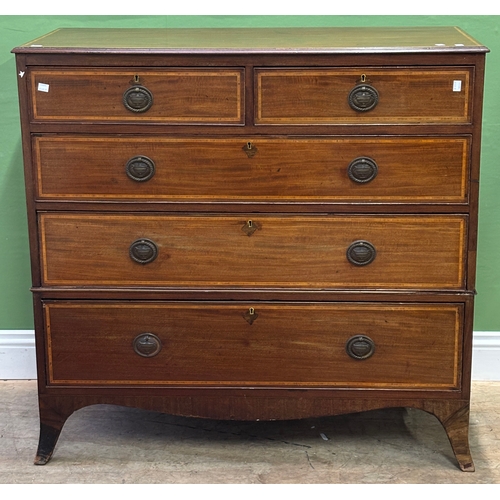 1075 - A 19th century mahogany and crossbanded chest of drawers by J Shoolbred & Co, the moulded top over t... 