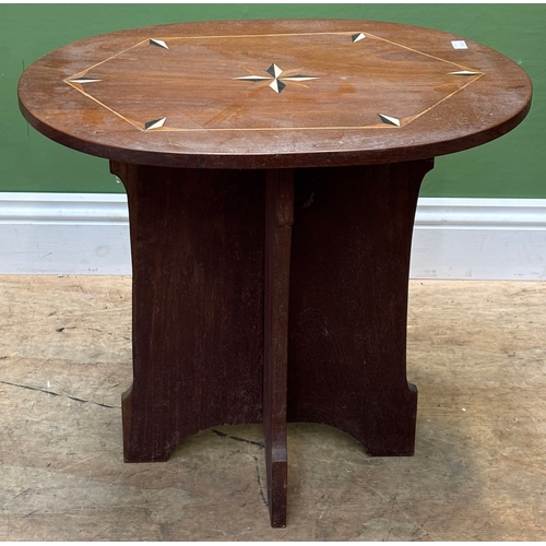 1268 - A teak ebony and bone inlaid occasional table, 61x46x54cmH