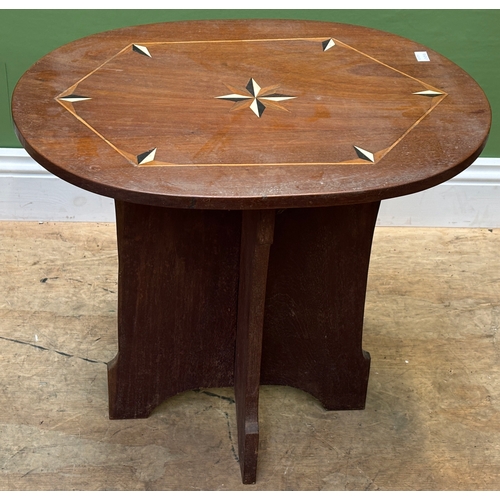 1268 - A teak ebony and bone inlaid occasional table, 61x46x54cmH