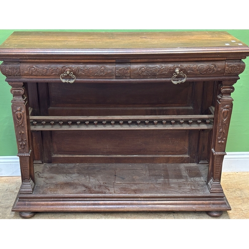 1270 - A late Victorian carved oak buffet, with recessed undershelf, 130x45x101cmH