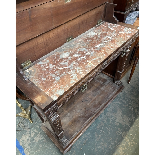 1270 - A late Victorian carved oak buffet, with recessed undershelf, 130x45x101cmH
