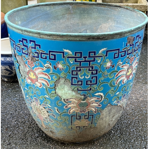 995 - A very large Chinese enamel planter, in poor condition with significant losses, 60cmD 56cmH