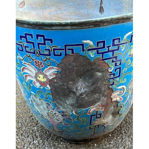995 - A very large Chinese enamel planter, in poor condition with significant losses, 60cmD 56cmH