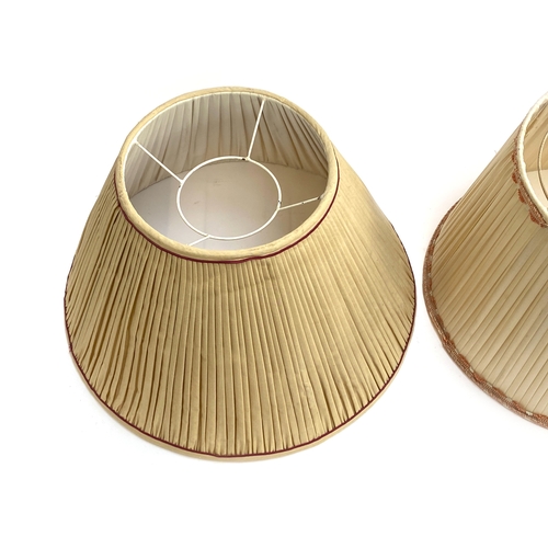 1286 - A large pleated silk shade with red stitched detail, 46cmD (23cm at top), together with one other, 4... 