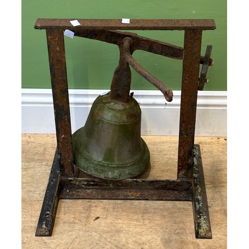 1298 - A large brass bell on stand, approx. 24cmD