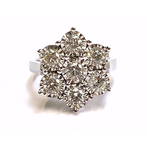 22 - A heavy 18ct white gold and diamond floral cluster ring, the diamonds each 3mmD and totalling approx... 