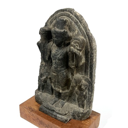 1243 - An Indian carved stone stele of the Hindu God Vishnu, possibly Pala dynasty, 45cmH excluding wooden ... 
