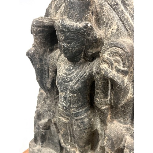 1243 - An Indian carved stone stele of the Hindu God Vishnu, possibly Pala dynasty, 45cmH excluding wooden ... 