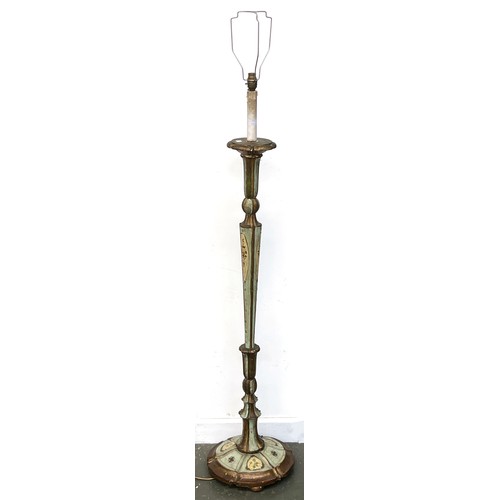 1362 - An early 20th century Italian serpentine painted and parcel gilt standard lamp, 121cm high