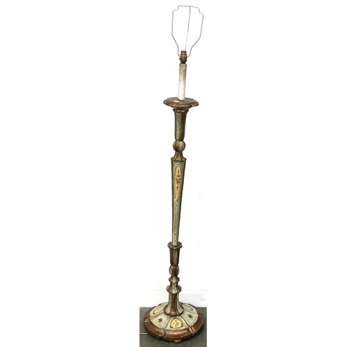 1362 - An early 20th century Italian serpentine painted and parcel gilt standard lamp, 121cm high
