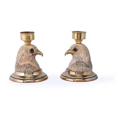 294 - A pair of vintage French brass mounted simulated ivory eagle vase storm lanterns, with glass inset e... 