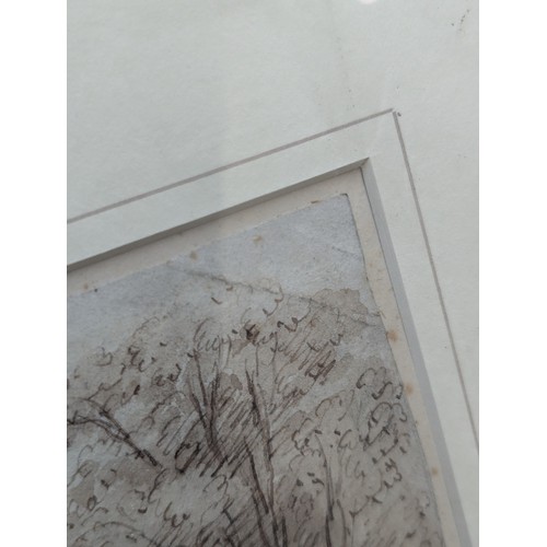 794 - Cricket interest: an early 19th century pen and ink sketch depicting a game of cricket, unsigned, th... 