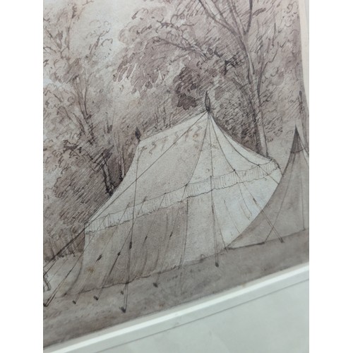 794 - Cricket interest: an early 19th century pen and ink sketch depicting a game of cricket, unsigned, th... 