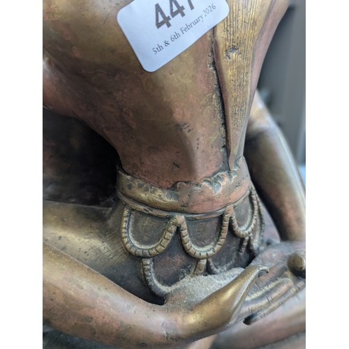 447 - A large early 20th century bronze Buddha Shakti tantric statue, engraved to base, 35cmH