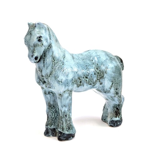 261 - A David Sharp for Rye Pottery blue ceramic horse, 27cmH