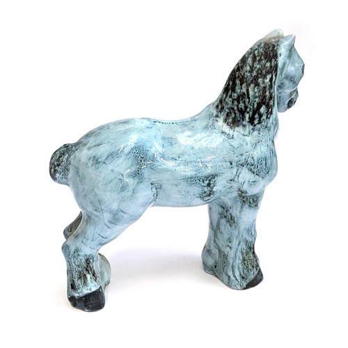 261 - A David Sharp for Rye Pottery blue ceramic horse, 27cmH