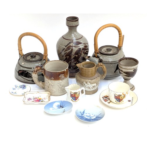 262 - A mixed lot of ceramics to include: Lambeth stoneware pitcher and mug, studio pottery, Victoria Jubi... 
