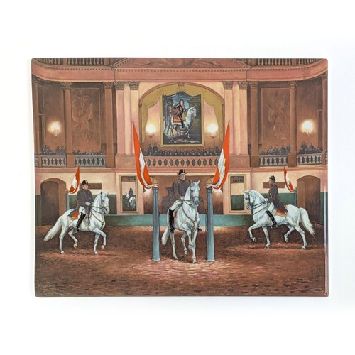 253 - A Vienna style Continental porcelain plaque of the Spanish Riding School, Hofburg Palace; highlighte... 