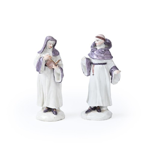 275 - A pair of 18th century Bow figures of a nun and monk (af), each approx. 16.5cmH