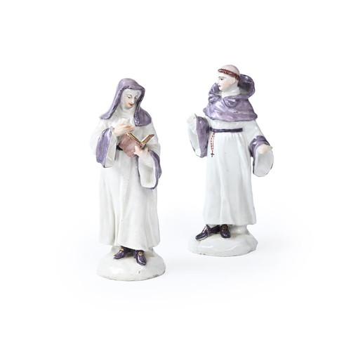 275 - A pair of 18th century Bow figures of a nun and monk (af), each approx. 16.5cmH