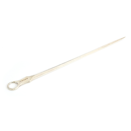 46 - A large George III silver meat skewer, maker's mark W.E, London 1811, with a loop handle, 35cm long,