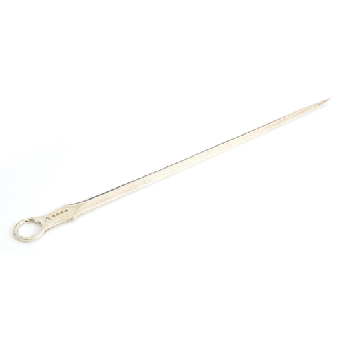 46 - A large George III silver meat skewer, maker's mark W.E, London 1811, with a loop handle, 35cm long,