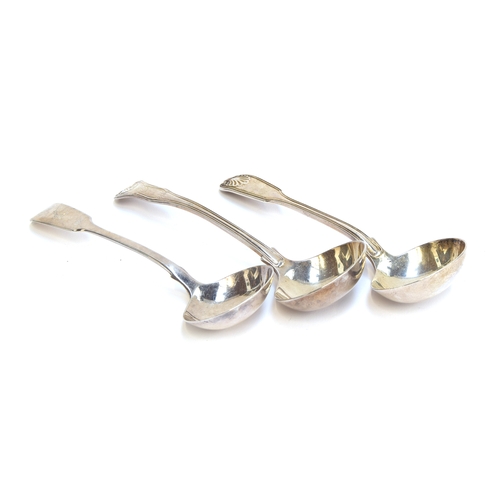 56 - Two Victorian King's pattern sauce ladles, London 1840 and 1856; together with a further fiddle patt... 