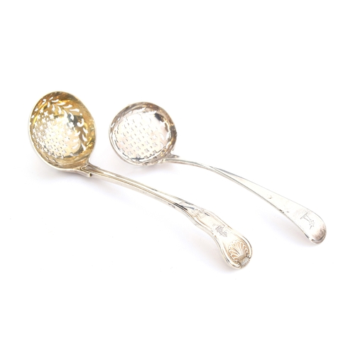 58 - A William IV King's pattern tea strainer by William Chandless, London 1831; together with a George I... 
