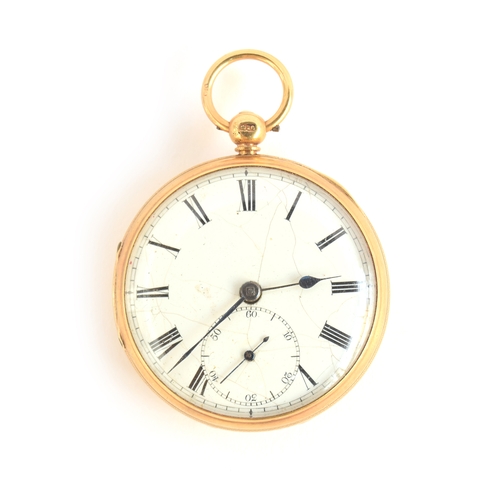42 - An early Victorian 18ct gold open face key wind pocket watch, the unsigned white enamel dial with Ro... 