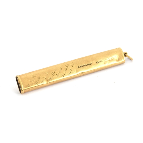 31 - A 9ct gold Sampson Mordan & Co propelling pencil, the slider set with a turquoise cabochon, engraved... 