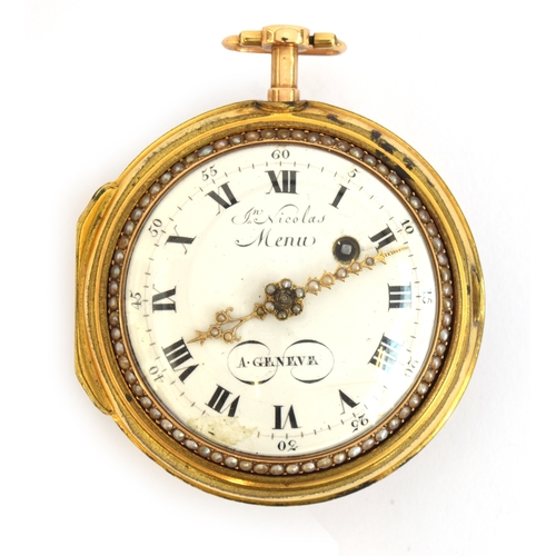 44 - Jean-Nicolas Menu, an early 19th century Swiss gold verge fusee pair cased pocket watch c.1800, the ... 