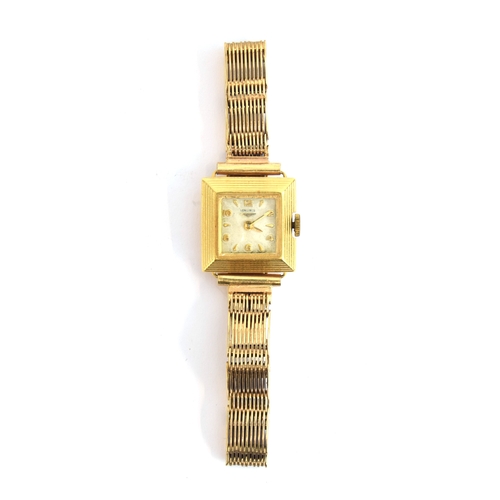 35 - An 18ct gold Longines ladies watch, the square dial 11mm diameter, on a 9ct gold strap, the case hal... 