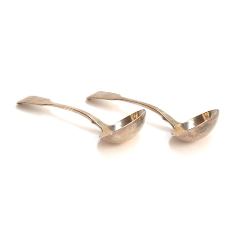 57 - A pair of William IV Fiddle pattern silver sauce ladles by John West, London 1835, 5.4ozt