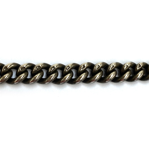 7 - An antique silver fob chain with T-bar and dog clip, each linked marked, 27cmL unclasped, 18g