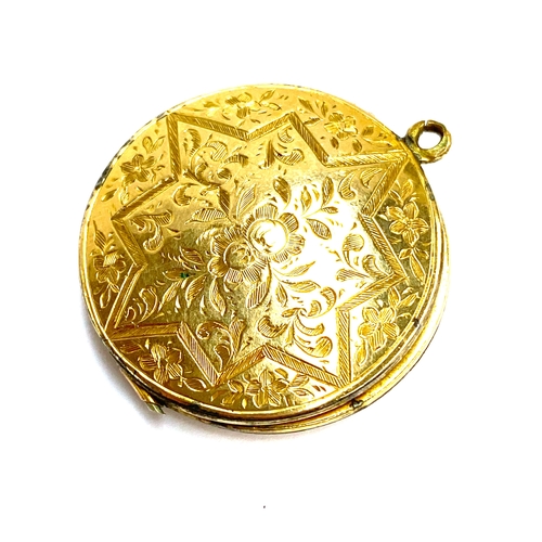 55A - A Victorian yellow metal locket, engraved 'In Memory of L.F Cann, died March 5th 1855', 2.3cmD, gros... 