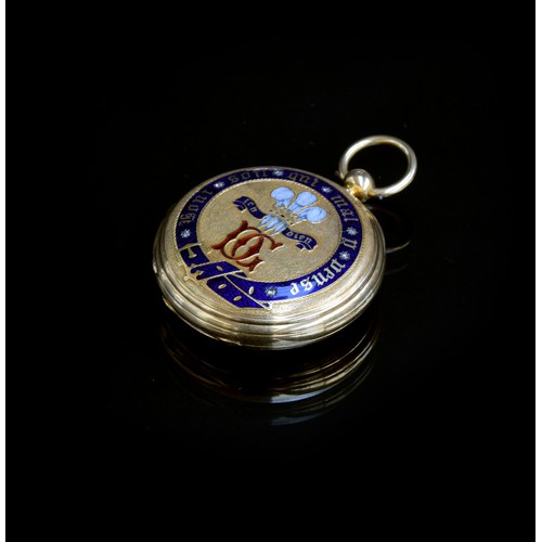 45 - An 18ct gold and enamelled full hunter fob watch of exceptional quality, the case enamelled to both ... 