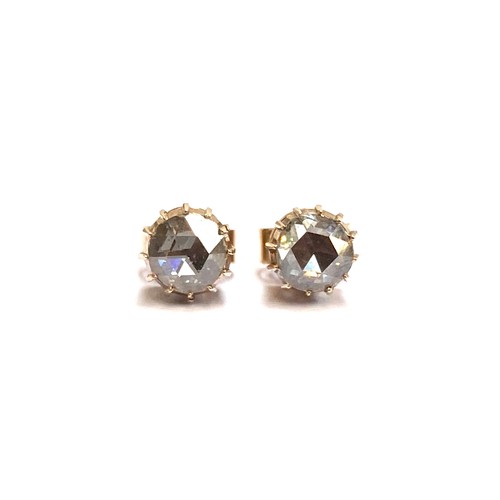 22 - A pair of 19th century late Georgian/early Victorian gold mounted rose cut diamond stud earrings, th... 