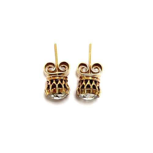 22 - A pair of 19th century late Georgian/early Victorian gold mounted rose cut diamond stud earrings, th... 