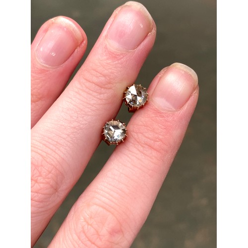 22 - A pair of 19th century late Georgian/early Victorian gold mounted rose cut diamond stud earrings, th... 