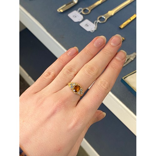 4 - A Victorian 15ct gold, citrine and opal ring, engraved detail to shank, hallmarked for Birmingham 18... 