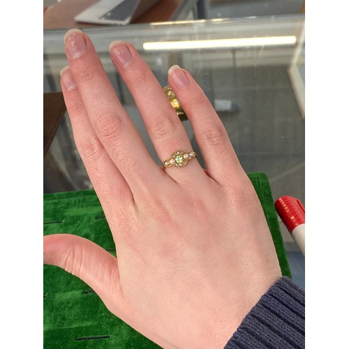 5 - A Victorian 18ct gold, diamond, pearl and chrysoberyl ring, hallmarked for Birmingham 1893, size N, ... 
