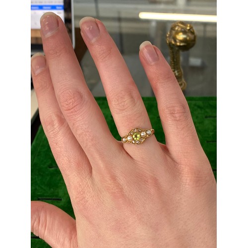 5 - A Victorian 18ct gold, diamond, pearl and chrysoberyl ring, hallmarked for Birmingham 1893, size N, ... 
