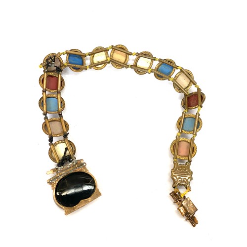 25 - A 19th century glass cameo riviere necklace, the pastel coloured cameos of Classical figures in shad... 
