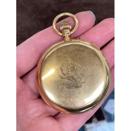 41 - A late Victorian 18ct gold full hunter top wind pocket watch, the white enamel dial signed 'Russells... 